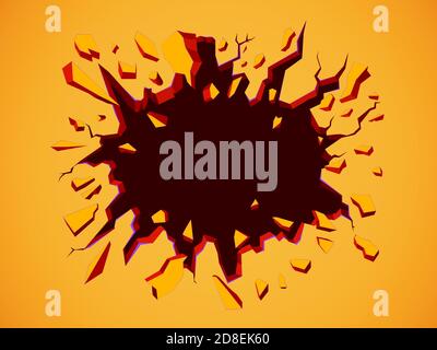 Wall collapses from the explosion. Black crack in the yellow wall. Background for poster, banner, flyer. Stock Vector