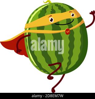 Watermelon super hero character. Funny Fruit poster with vector watermelon character. Cartoon style Stock Vector