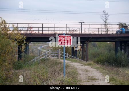 A red sign that says 'No access path closed ' in the UK Stock Photo