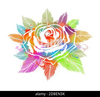 A multi-colored rose. T-shirt print. Vector illustration Stock Vector