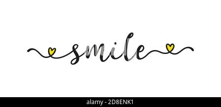Hand sketched SMILE quote as banner. Lettering for poster, label, sticker, flyer, header, card, advertisement, announcement.. Stock Vector