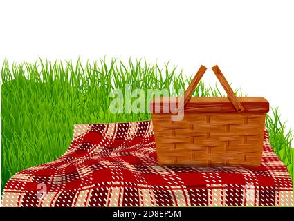 picnic on green grass, picnic on meadow Stock Vector