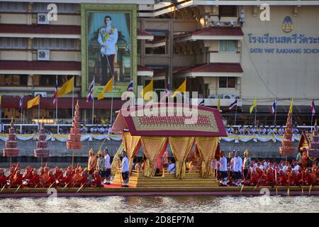Two Thai princesses embarked on the Royal Barge Anekkachatphutchong, part of the Royal Barge Procession for the coronation ceremony. Stock Photo