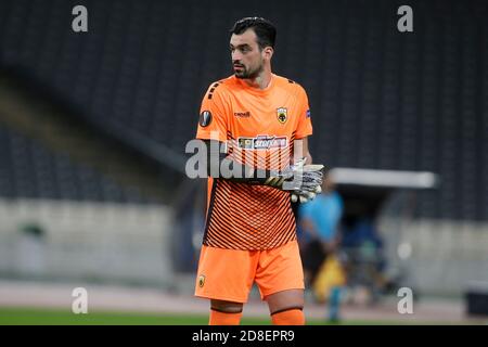 ATHENS, GREECE - OCTOBER 29: Panagiotis Tsintotas of AEK Athens during the UEFA Europa League Group G stage match between AEK Athens and Leicester City at Athens Olympic Stadium on October 29, 2020 in Athens, Greece. (Photo by MB Media) Stock Photo