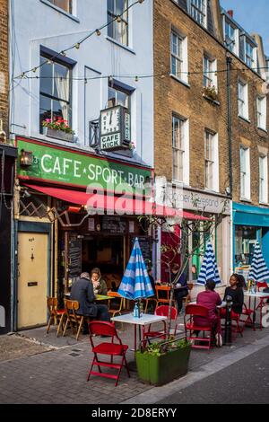 Cafe Kick Sports Bar Cafe Exmouth Market London. Exmouth Market is an outdoor street market of 32 stalls in Clerkenwell N. London. Table Football Bar. Stock Photo