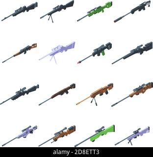 Sniper weapon icons set. Isometric set of sniper weapon vector icons for web design isolated on white background Stock Vector