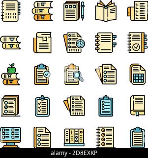Syllabus icons set. Outline set of syllabus vector icons thin line color flat on white Stock Vector