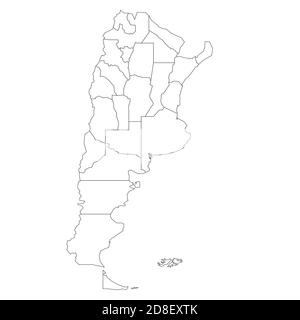 Blank political map of Argentina. Administrative divisions - provinces. Simple black outline vector map Stock Vector