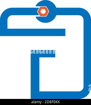 Letter F  logo icon forming a wrench and bolt design concept Stock Vector