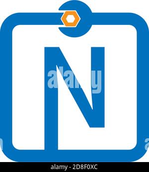 Letter N  logo icon forming a wrench and bolt design concept Stock Vector