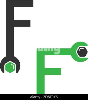Letter F  logo icon forming a wrench and bolt design concept Stock Vector