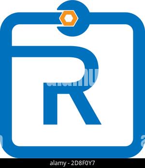 Letter R  logo icon forming a wrench and bolt design concept Stock Vector