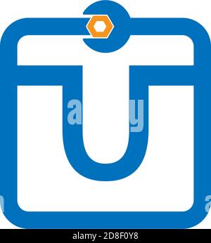 Letter U  logo icon forming a wrench and bolt design concept Stock Vector