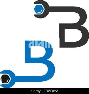 Letter B  logo icon forming a wrench and bolt design concept Stock Vector