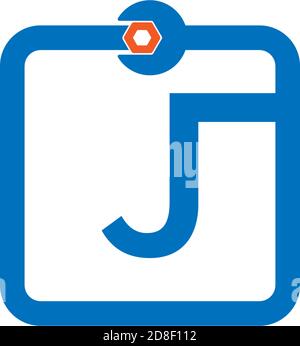 Letter J  logo icon forming a wrench and bolt design concept Stock Vector