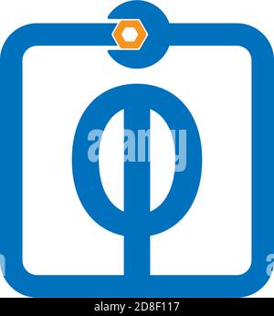 Letter O  logo icon forming a wrench and bolt design concept Stock Vector