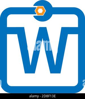 Letter W  logo icon forming a wrench and bolt design concept Stock Vector