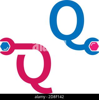 Letter Q  logo icon forming a wrench and bolt design concept Stock Vector