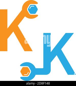 Letter K  logo icon forming a wrench and bolt design concept Stock Vector