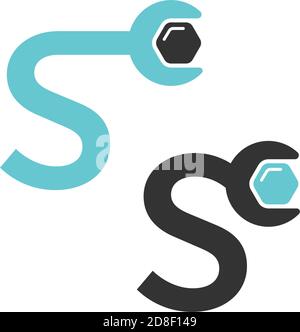 Letter S  logo icon forming a wrench and bolt design concept Stock Vector