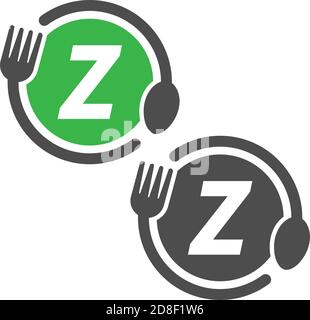 Fork and spoon icon circling letter Z logo design concept Stock Vector