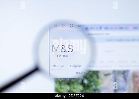 New York, USA - 29 September 2020: marksandspencer.com Mark and Spencer company website with logo close up, Illustrative Editorial Stock Photo