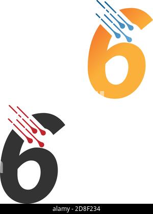 Number 6  simple  tech logo with circuit lines style icon template Stock Vector