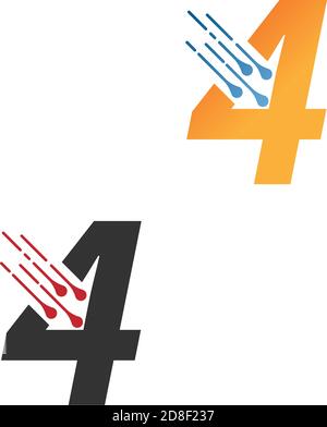 Number 4  simple  tech logo with circuit lines style icon template Stock Vector
