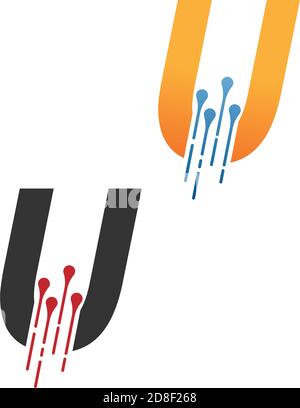 Letter U  simple  tech logo with circuit lines style icon template Stock Vector