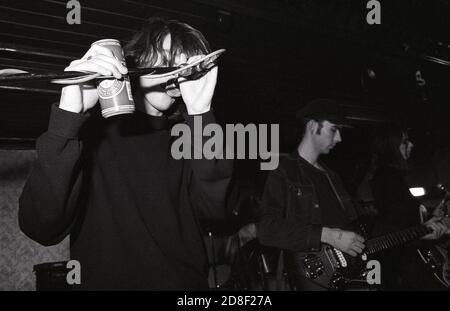 Andrew Sherriff, Simon Rowe and Russell Barrett of British shoegazing/alternative rock group Chapterhouse, on stage at Esquires, Bedford, UK, 30/11/90. Stock Photo