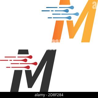 Letter M  simple  tech logo with circuit lines style icon template Stock Vector
