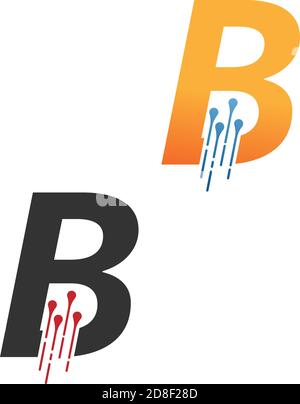 Letter B  simple  tech logo with circuit lines style icon template Stock Vector