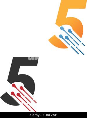 Number 5  simple  tech logo with circuit lines style icon template Stock Vector
