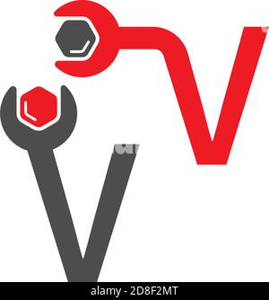 Letter V  logo icon forming a wrench and bolt design concept Stock Vector