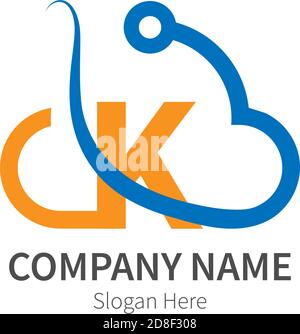 Letter K  combined with cloud technology icon logo illustration Stock Vector