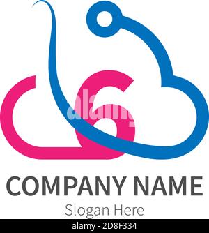 Number 6 combined with cloud technology icon logo illustration Stock Vector