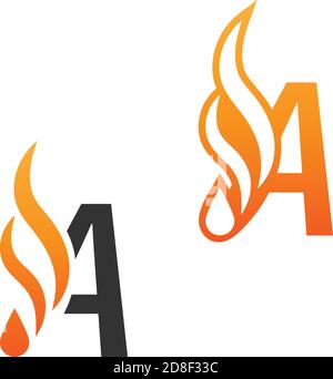 Letter A and fire waves, logo icon concept design template Stock Vector