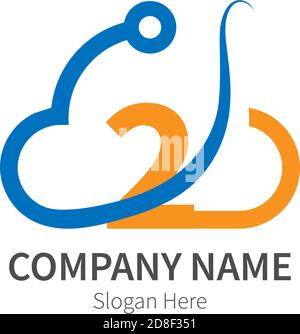 Number 2  combined with cloud technology icon logo illustration Stock Vector