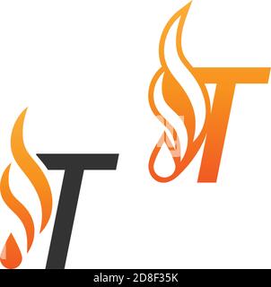 Letter T and fire waves, logo icon concept design template Stock Vector