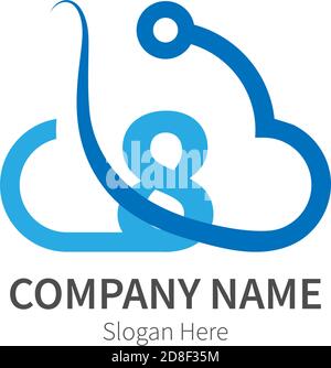 Number 8  combined with cloud technology icon logo illustration Stock Vector