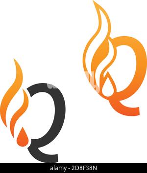 Letter Q and fire waves, logo icon concept design template Stock Vector