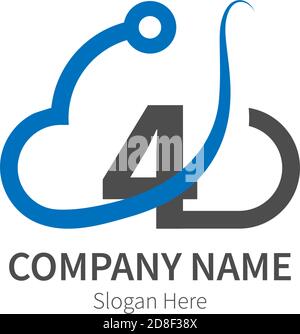 Number 4  combined with cloud technology icon logo illustration Stock Vector