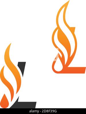 Letter L and fire waves, logo icon concept design template Stock Vector