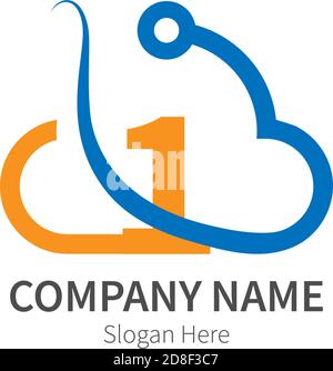 Number 1  combined with cloud technology icon logo illustration Stock Vector