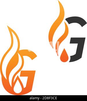 Letter G and fire waves, logo icon concept design template Stock Vector