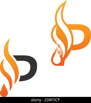 Letter P and fire waves, logo icon concept design template Stock Vector