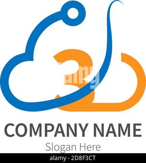 Number 3  combined with cloud technology icon logo illustration Stock Vector