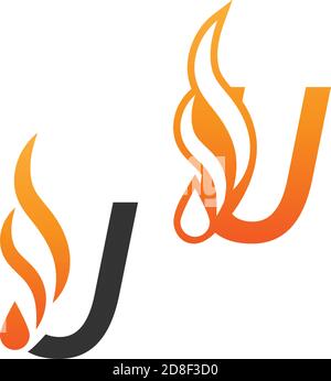 Letter U and fire waves, logo icon concept design template Stock Vector