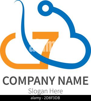 Number 7  combined with cloud technology icon logo illustration Stock Vector