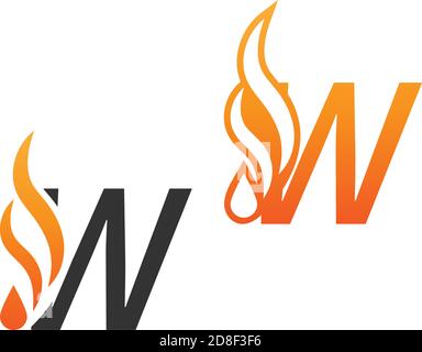 Letter W and fire waves, logo icon concept design template Stock Vector